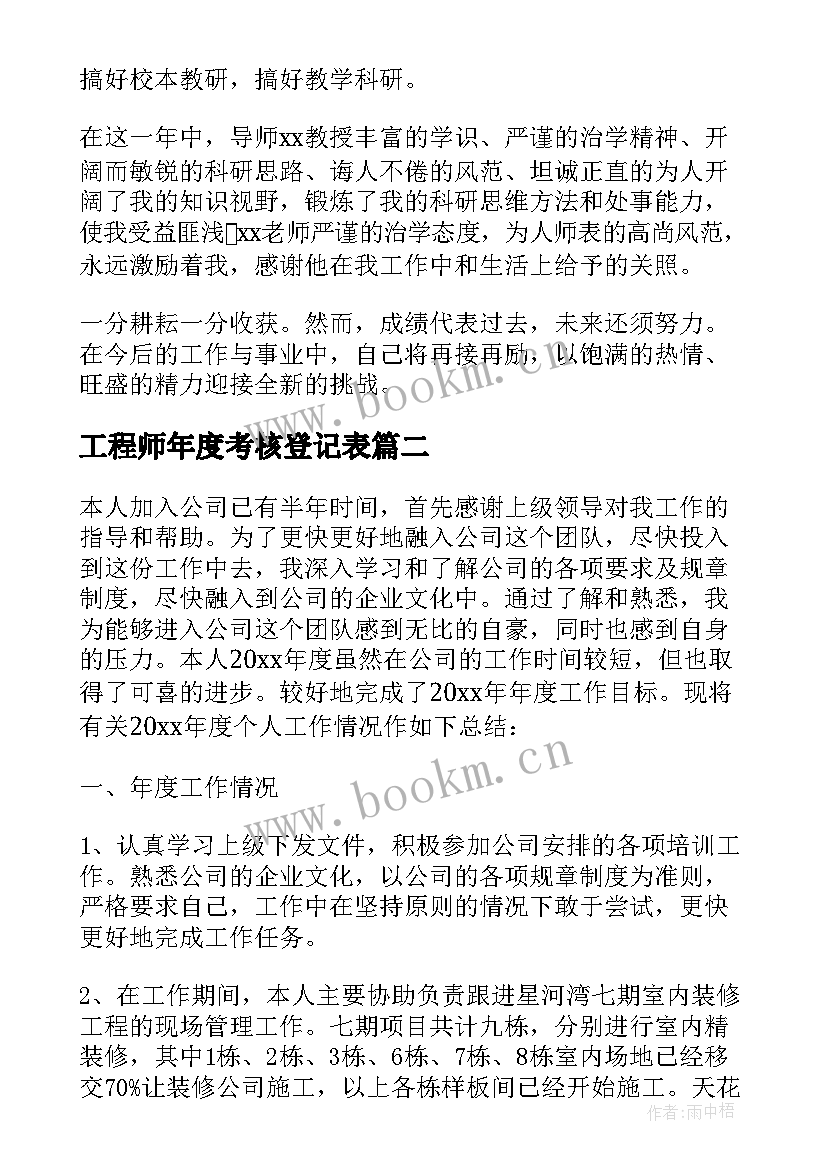 工程师年度考核登记表 个人年度考核个人总结(实用8篇)