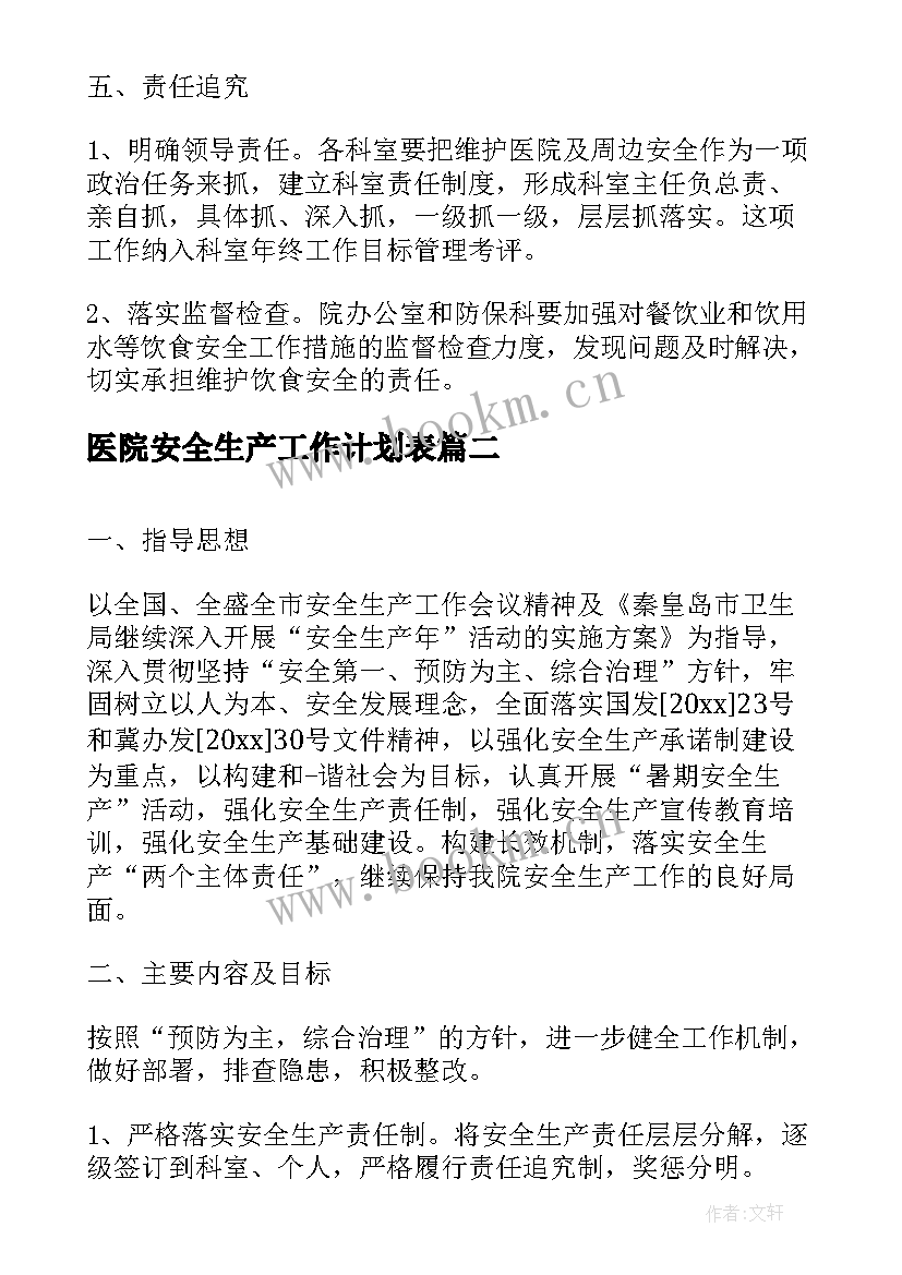 医院安全生产工作计划表 医院综合治理安全生产工作计划(汇总7篇)