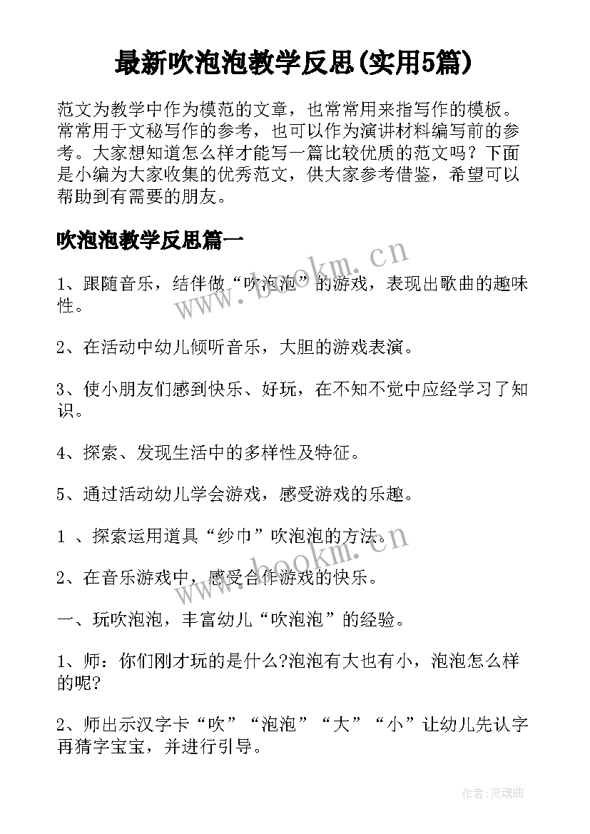 最新吹泡泡教学反思(实用5篇)