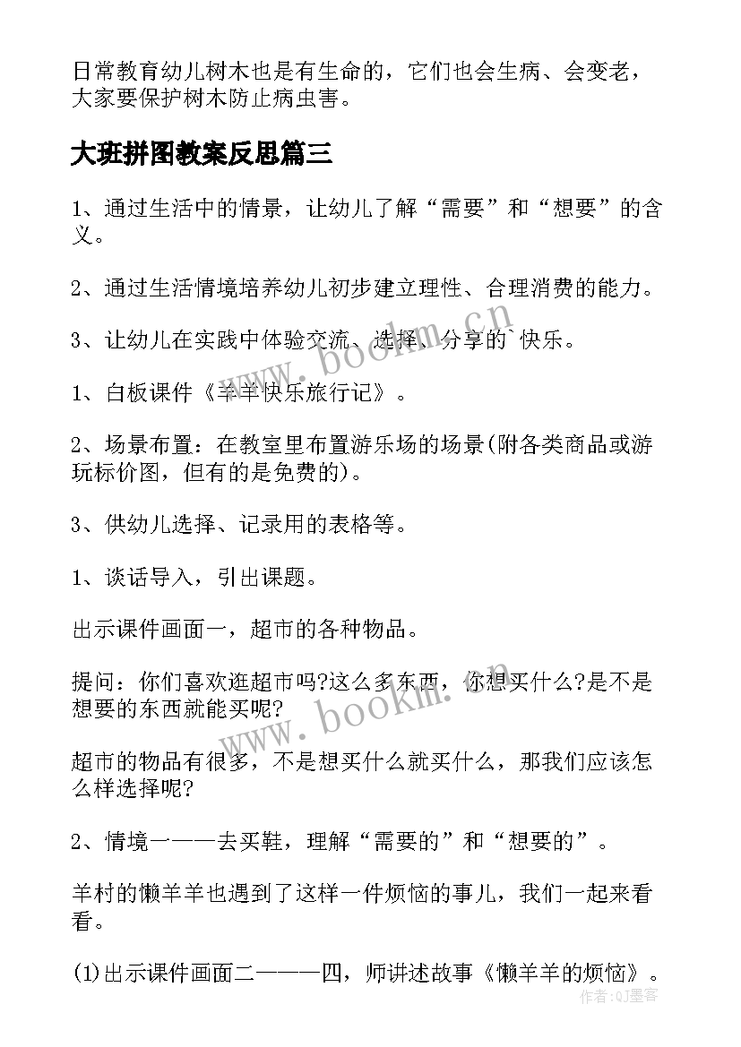 大班拼图教案反思 大班社会活动教案(汇总10篇)