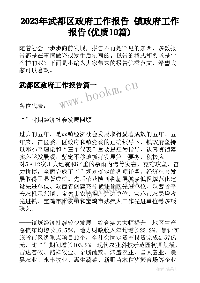 2023年武都区政府工作报告 镇政府工作报告(优质10篇)