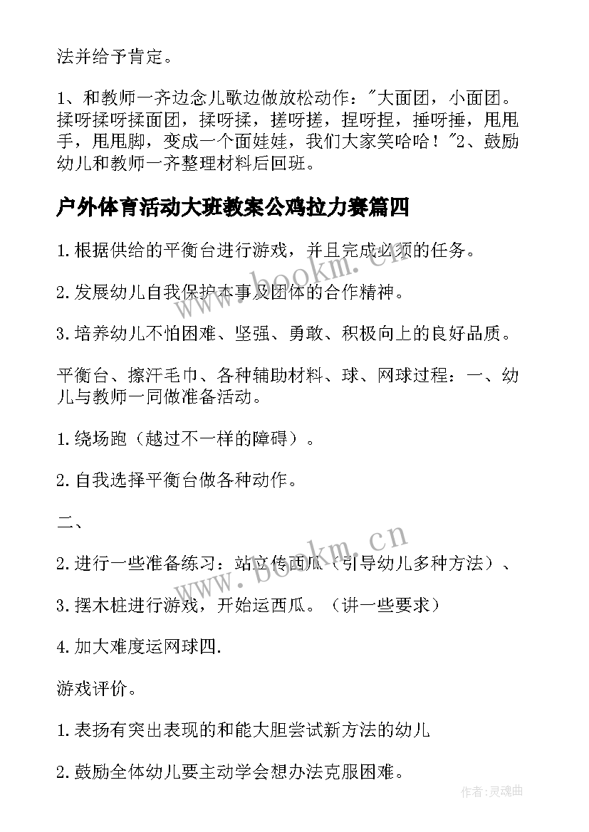 户外体育活动大班教案公鸡拉力赛 大班户外体育活动教案(汇总9篇)