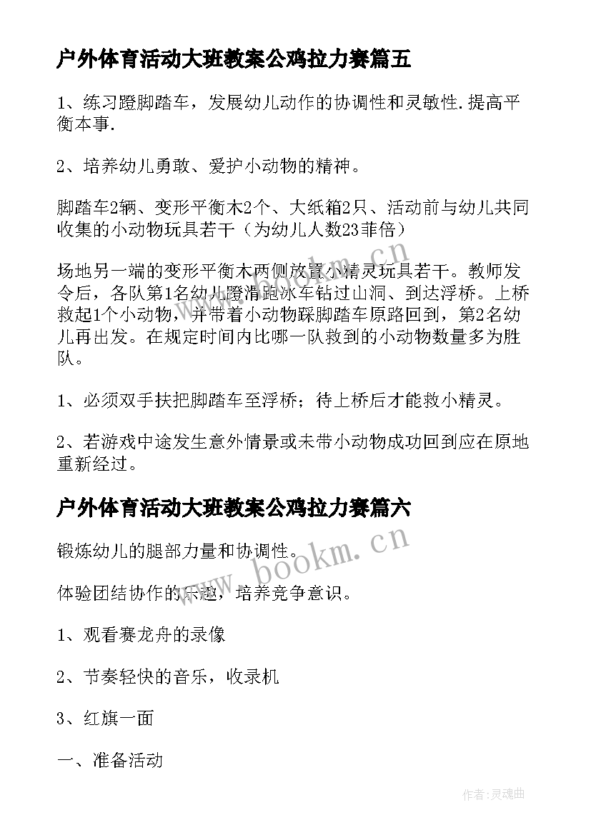 户外体育活动大班教案公鸡拉力赛 大班户外体育活动教案(汇总9篇)