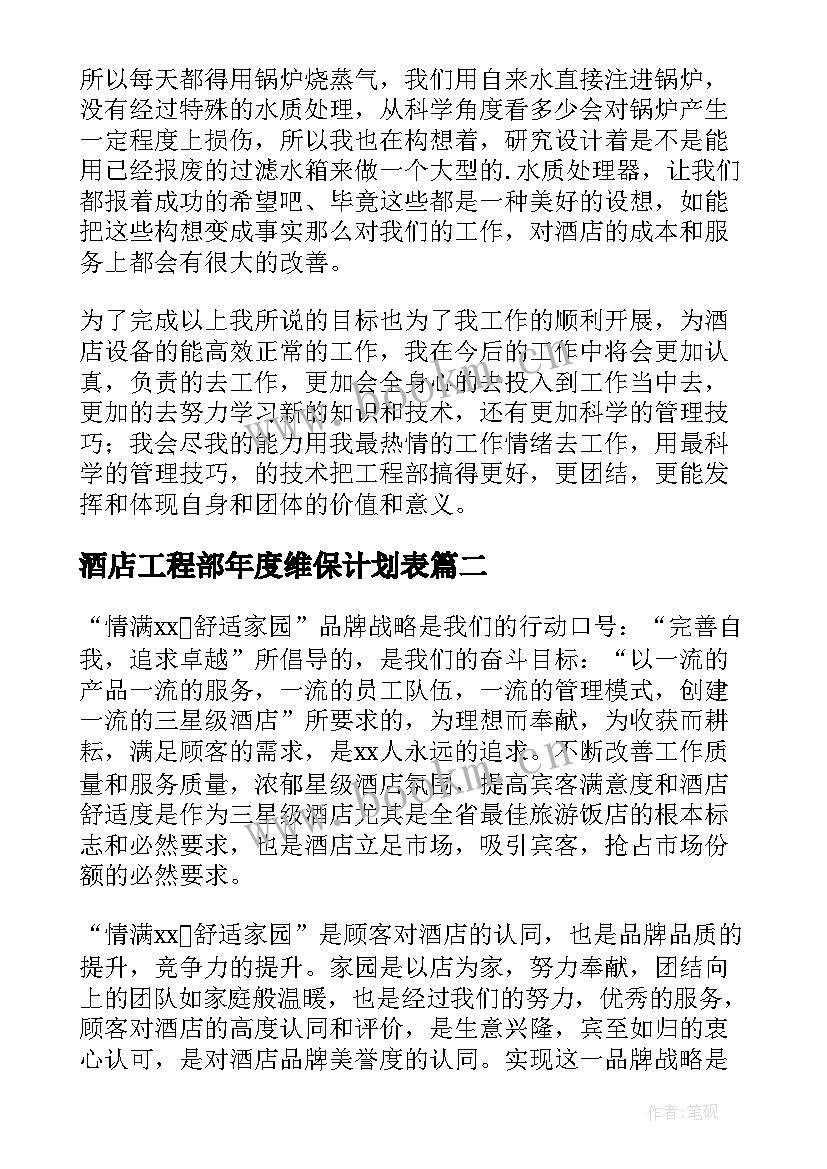 2023年酒店工程部年度维保计划表(优秀5篇)