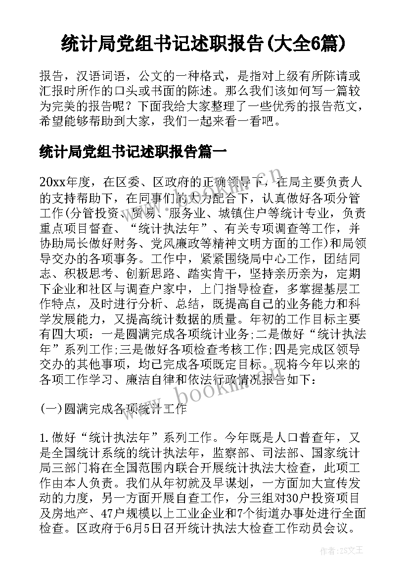 统计局党组书记述职报告(大全6篇)