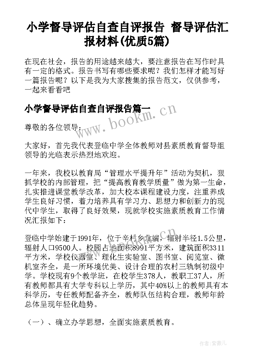 小学督导评估自查自评报告 督导评估汇报材料(优质5篇)