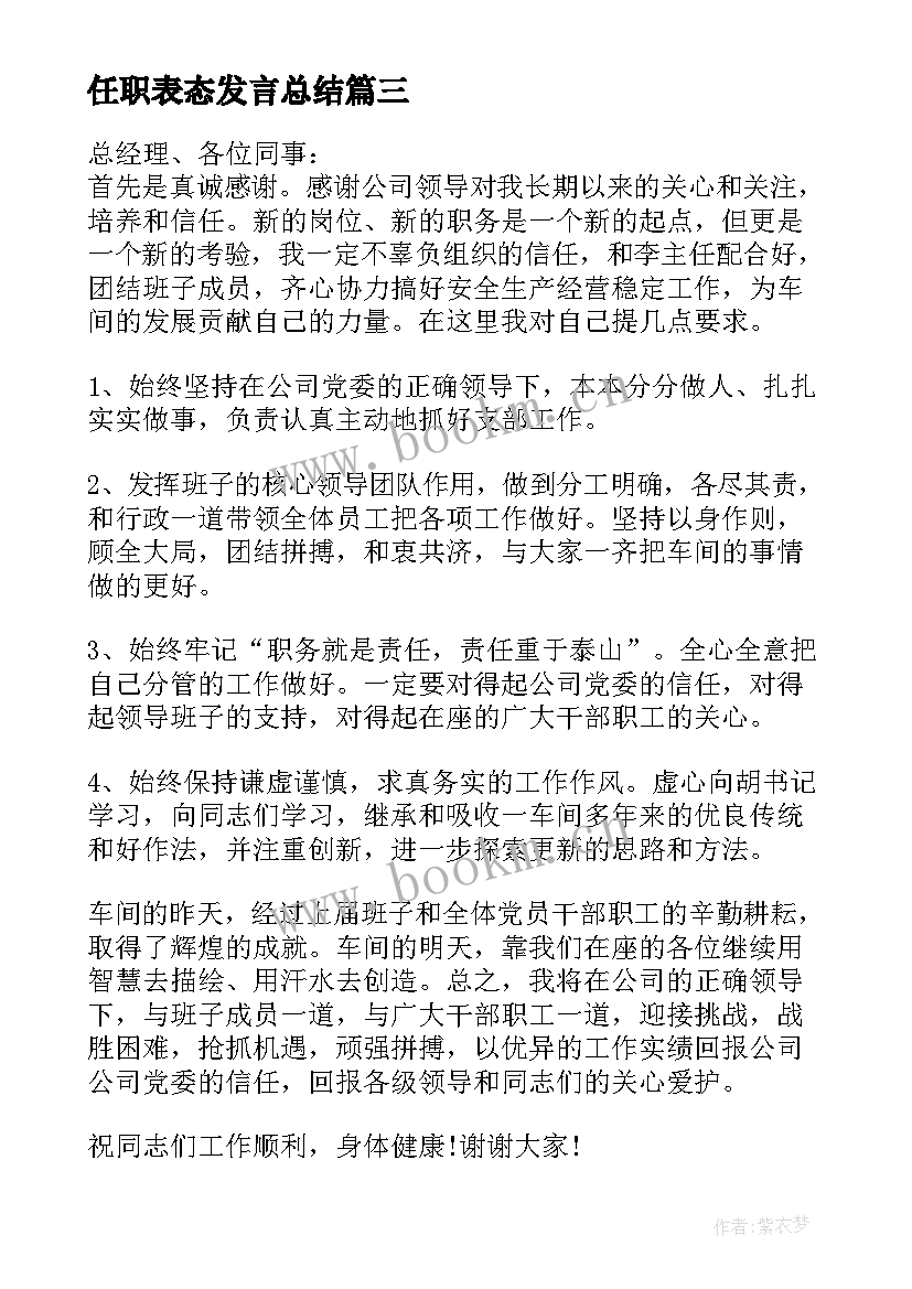 最新任职表态发言总结 任职表态个人发言稿(实用5篇)