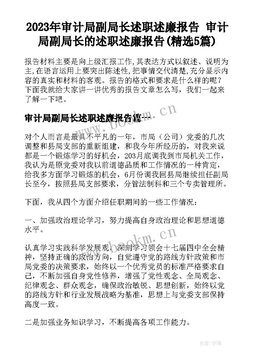 2023年审计局副局长述职述廉报告 审计局副局长的述职述廉报告(精选5篇)