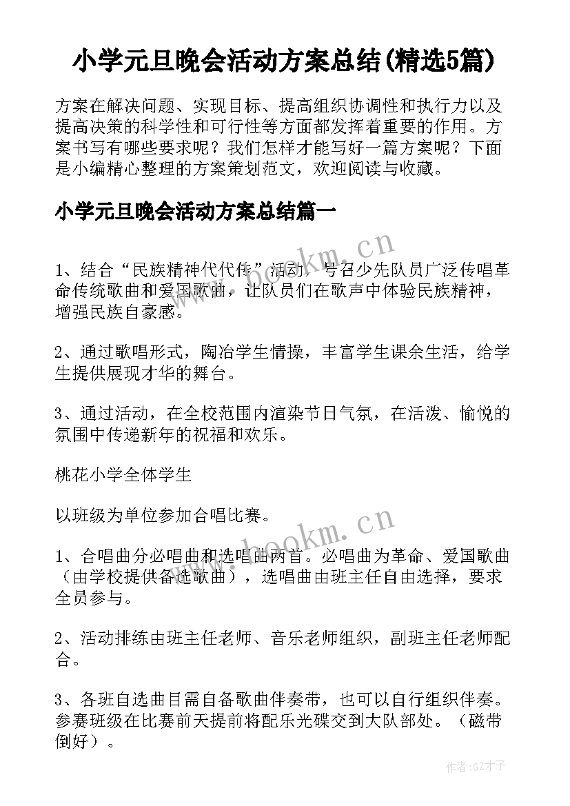 小学元旦晚会活动方案总结(精选5篇)