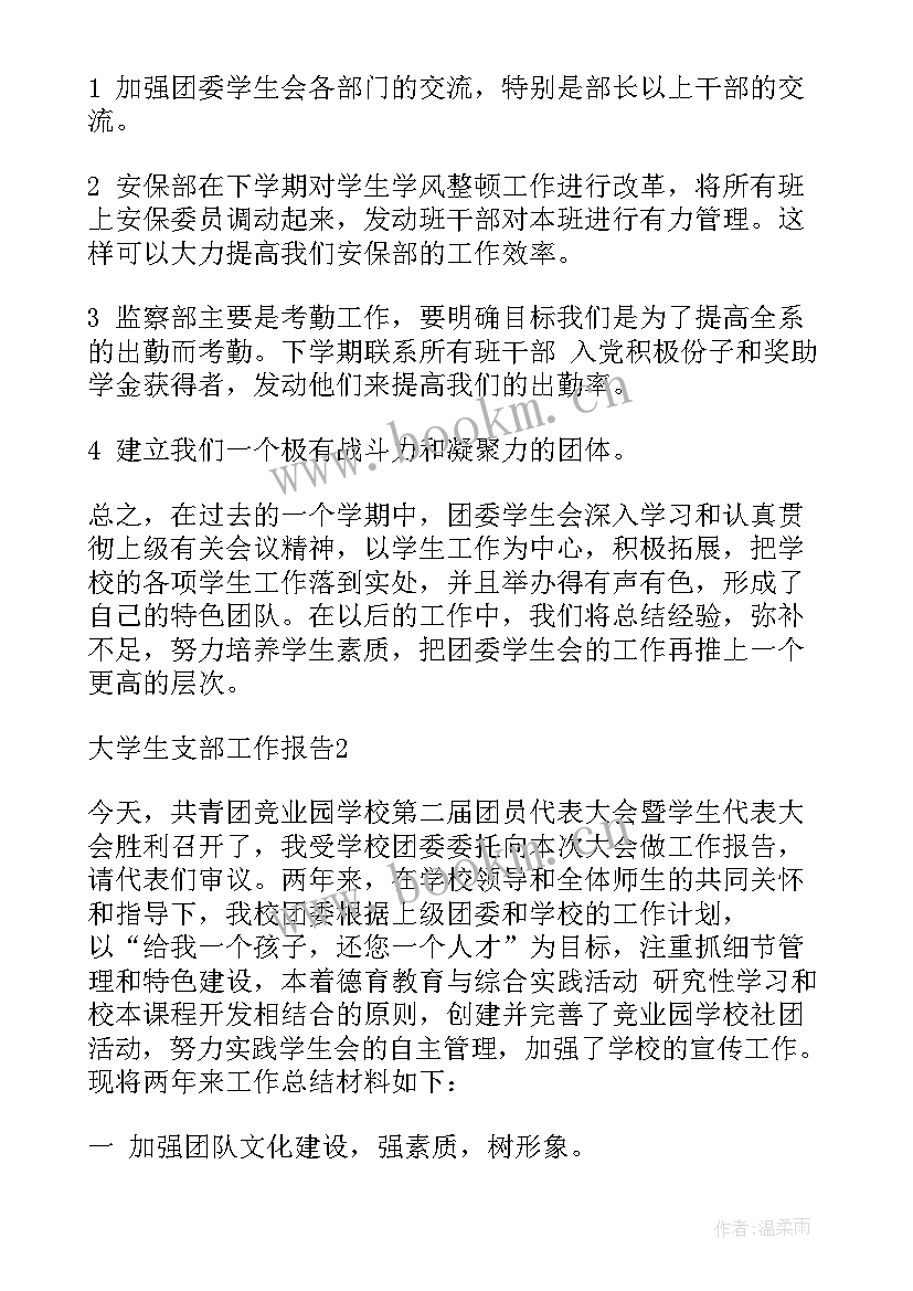 大学新生年度总结 大学生支部工作总结报告(优质5篇)