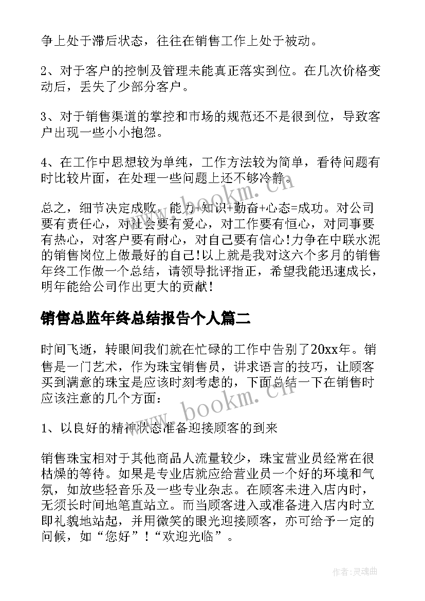 2023年销售总监年终总结报告个人 销售年终总结报告(模板10篇)