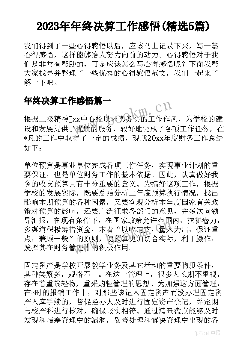 2023年年终决算工作感悟(精选5篇)