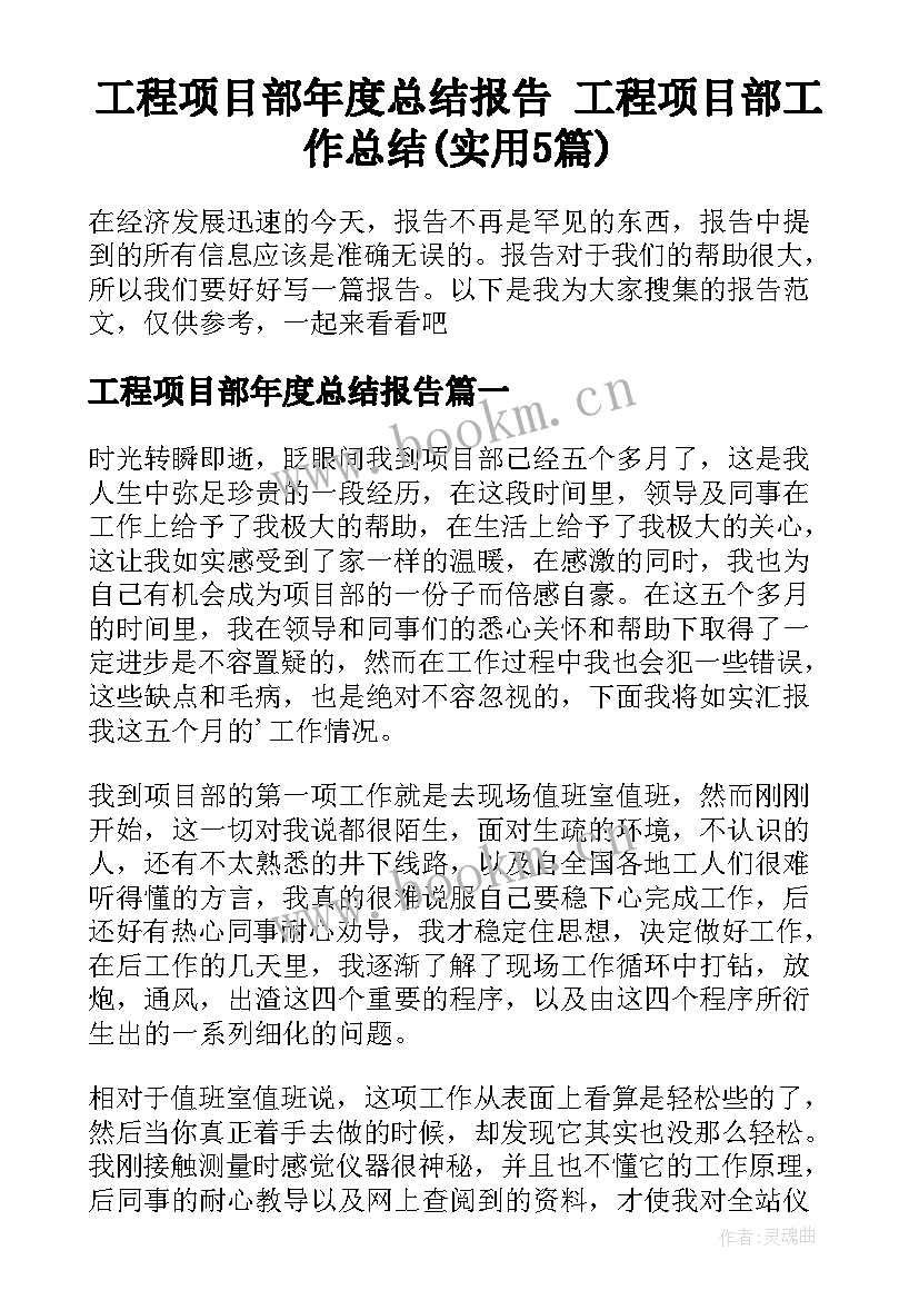 工程项目部年度总结报告 工程项目部工作总结(实用5篇)