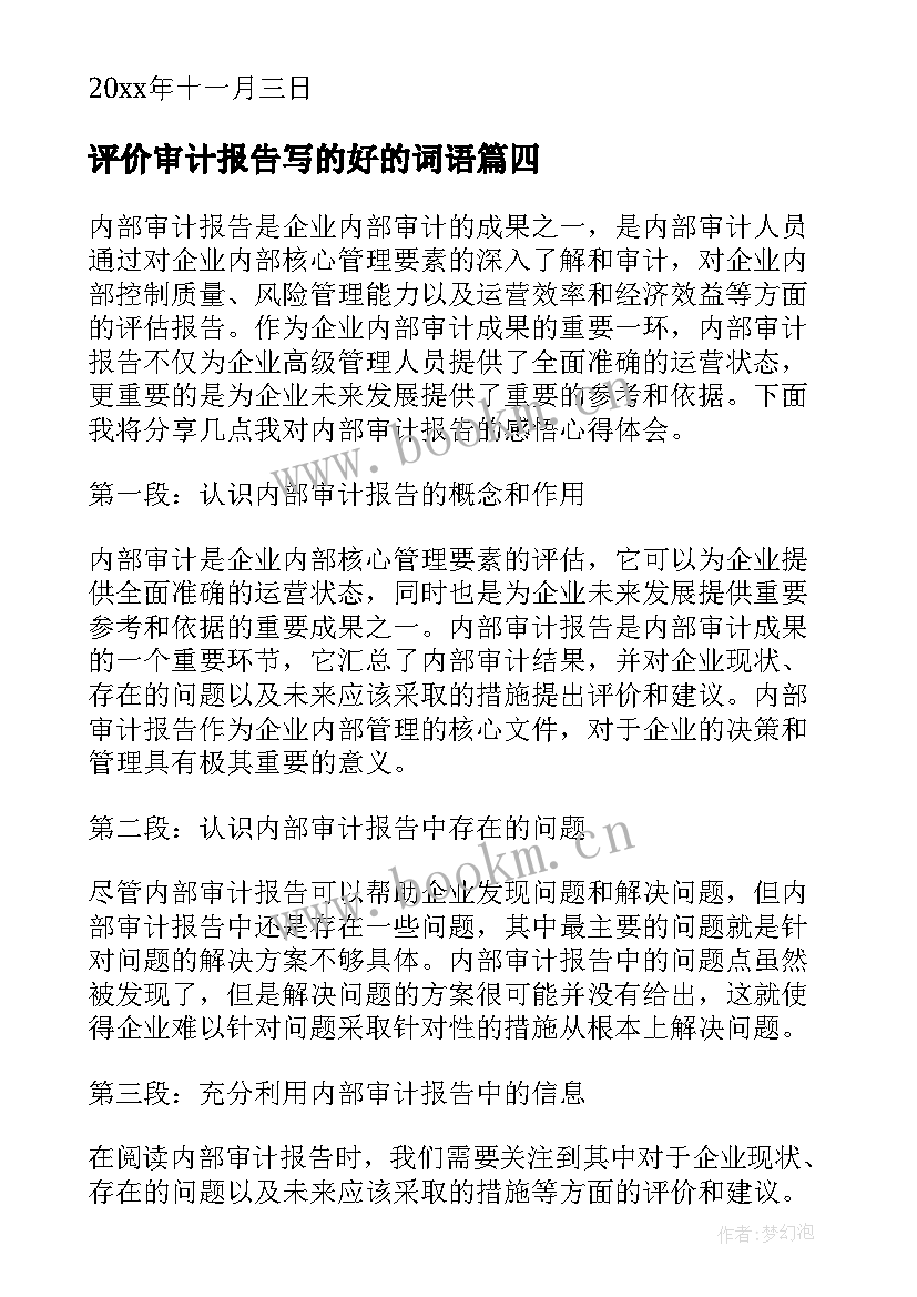 评价审计报告写的好的词语(通用7篇)