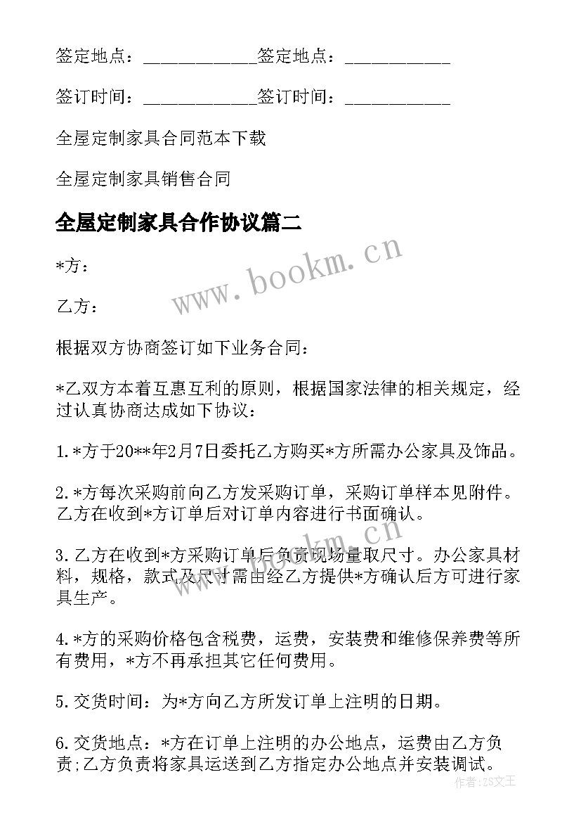 最新全屋定制家具合作协议(汇总5篇)