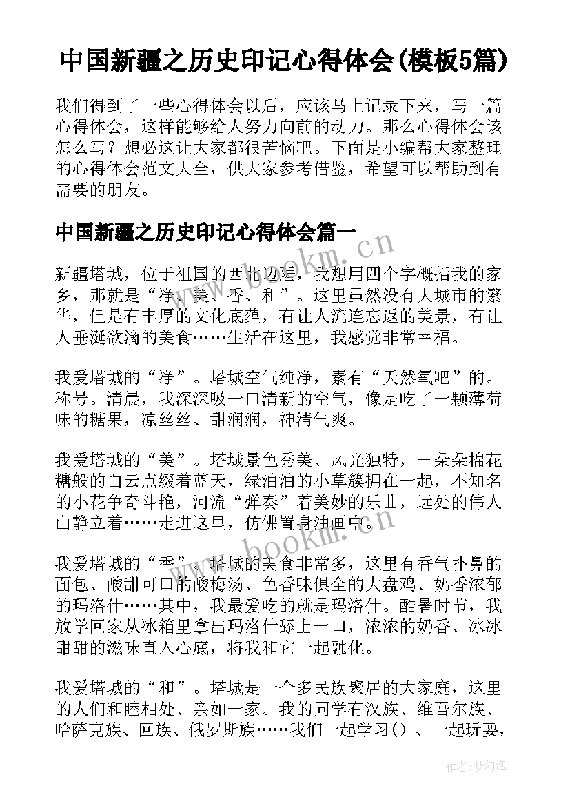 中国新疆之历史印记心得体会(模板5篇)