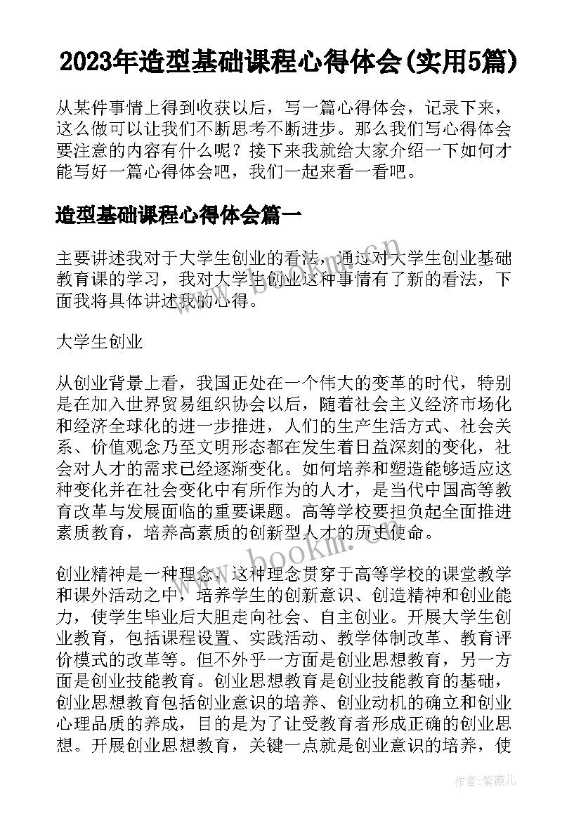 2023年造型基础课程心得体会(实用5篇)