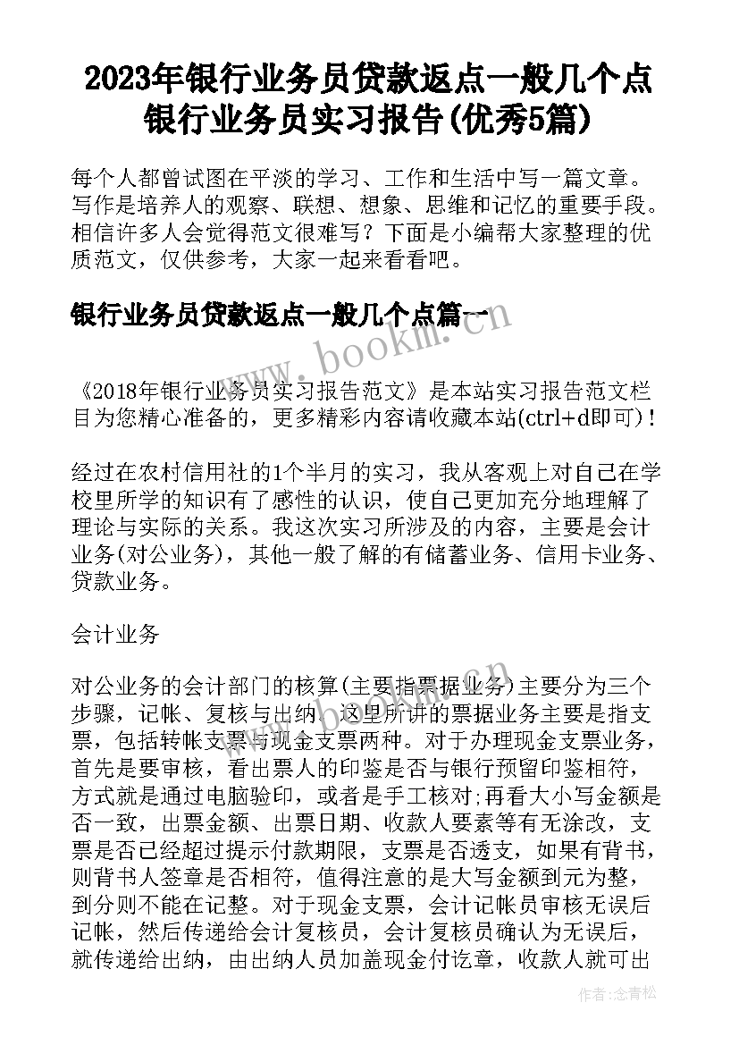 2023年银行业务员贷款返点一般几个点 银行业务员实习报告(优秀5篇)