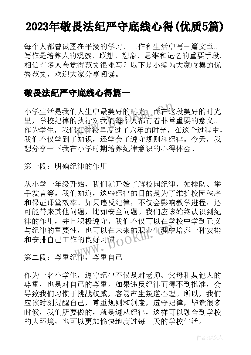 2023年敬畏法纪严守底线心得(优质5篇)