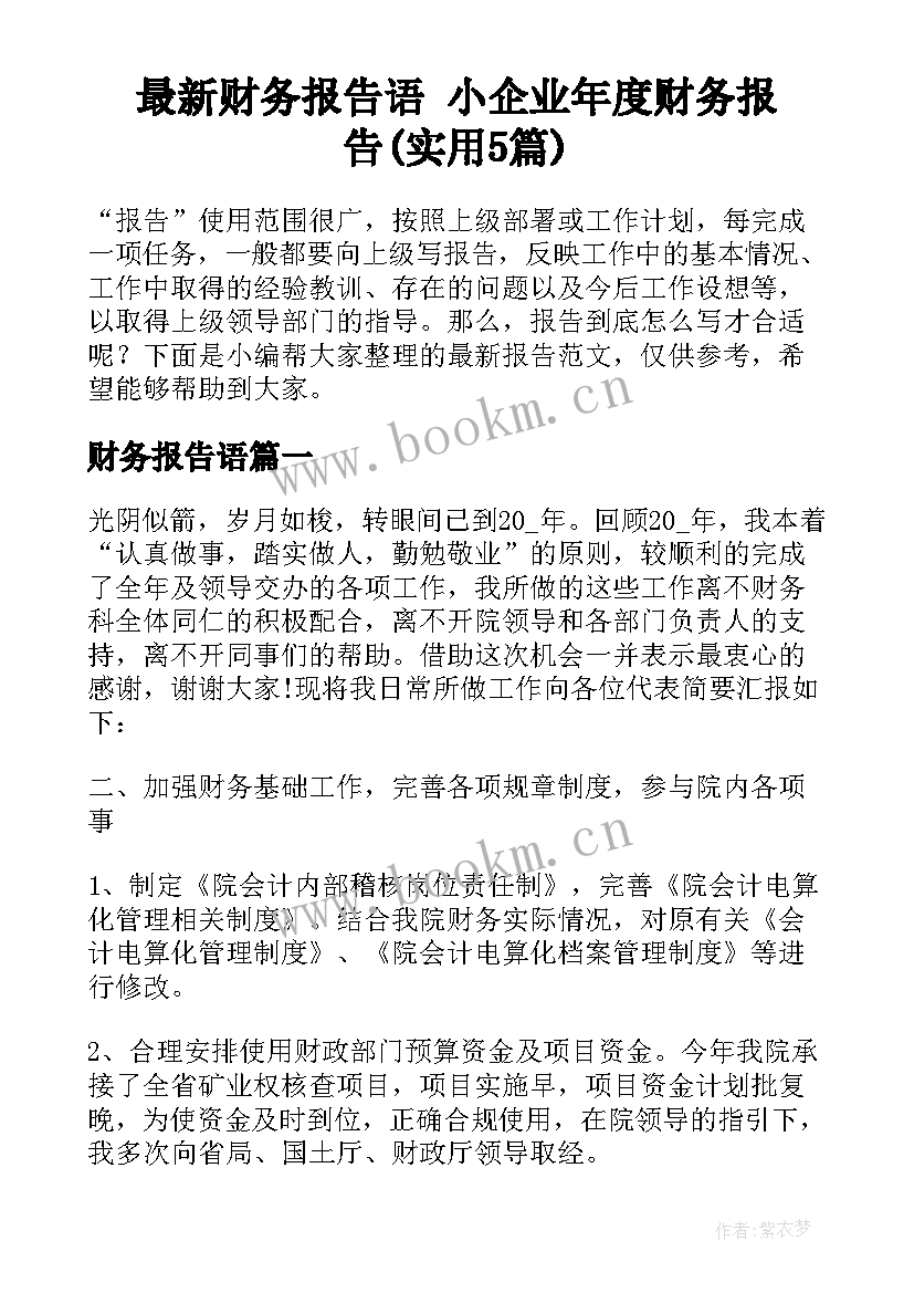 最新财务报告语 小企业年度财务报告(实用5篇)