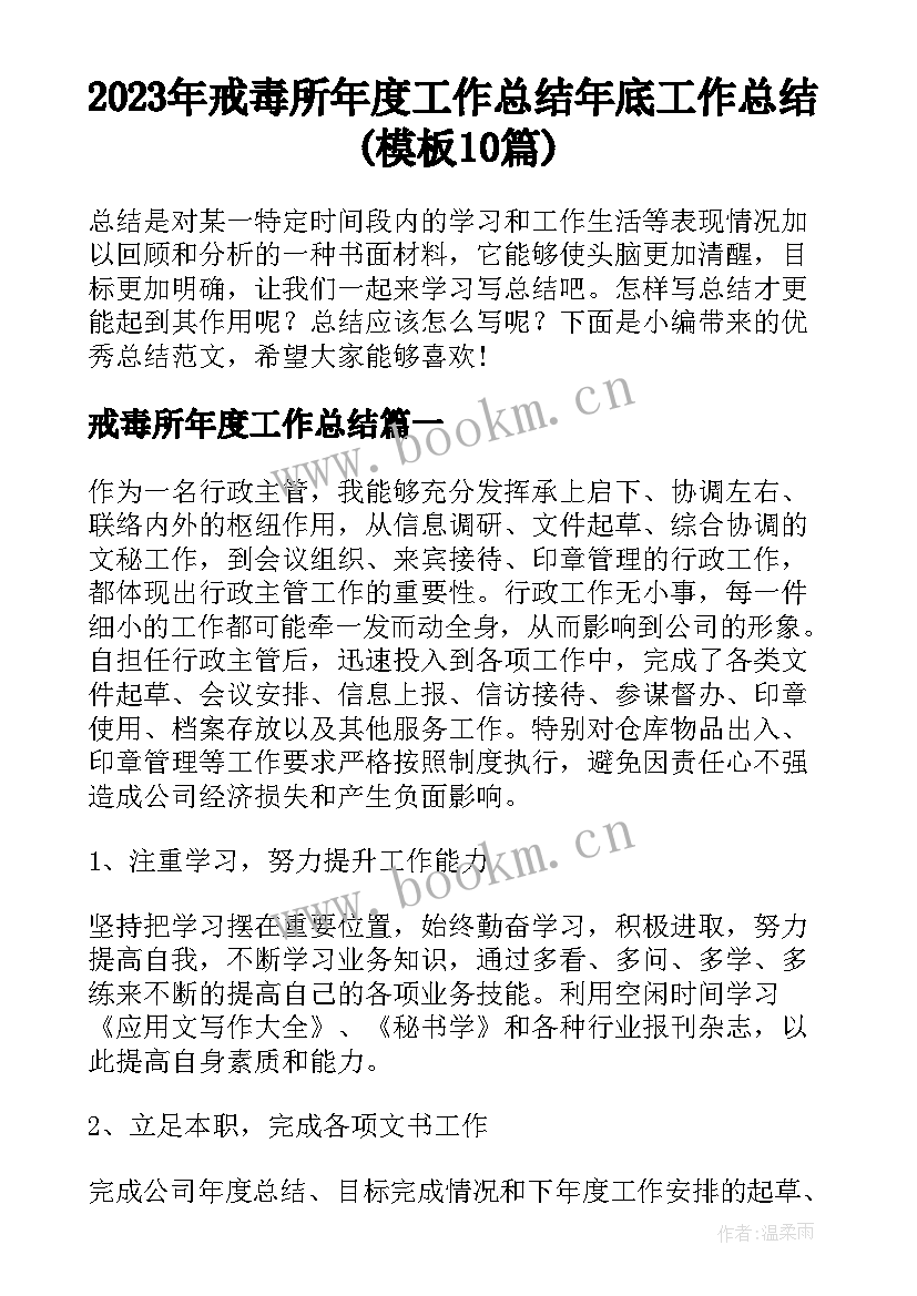 2023年戒毒所年度工作总结 年底工作总结(模板10篇)