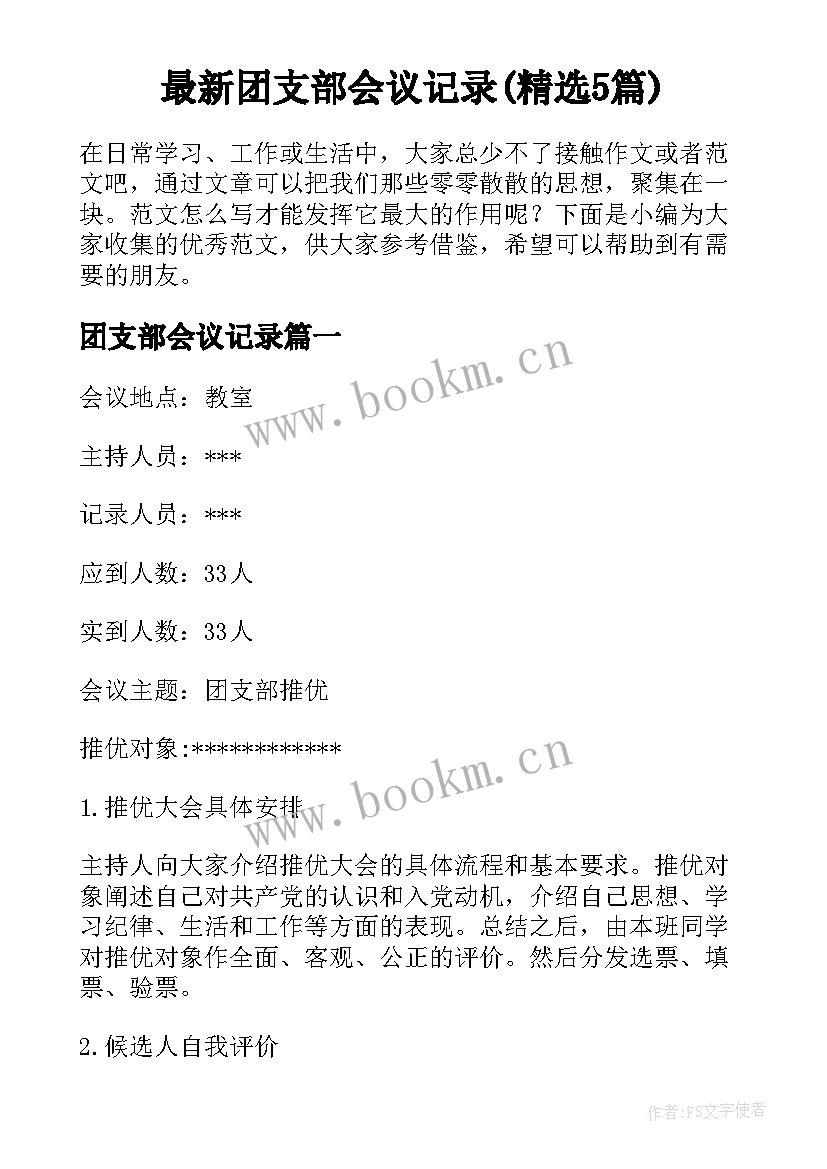 最新团支部会议记录(精选5篇)