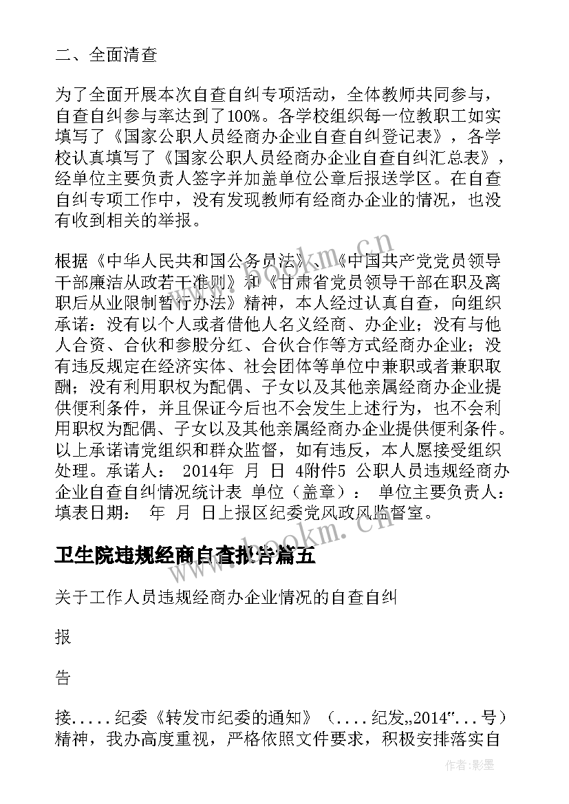 最新卫生院违规经商自查报告(优秀5篇)