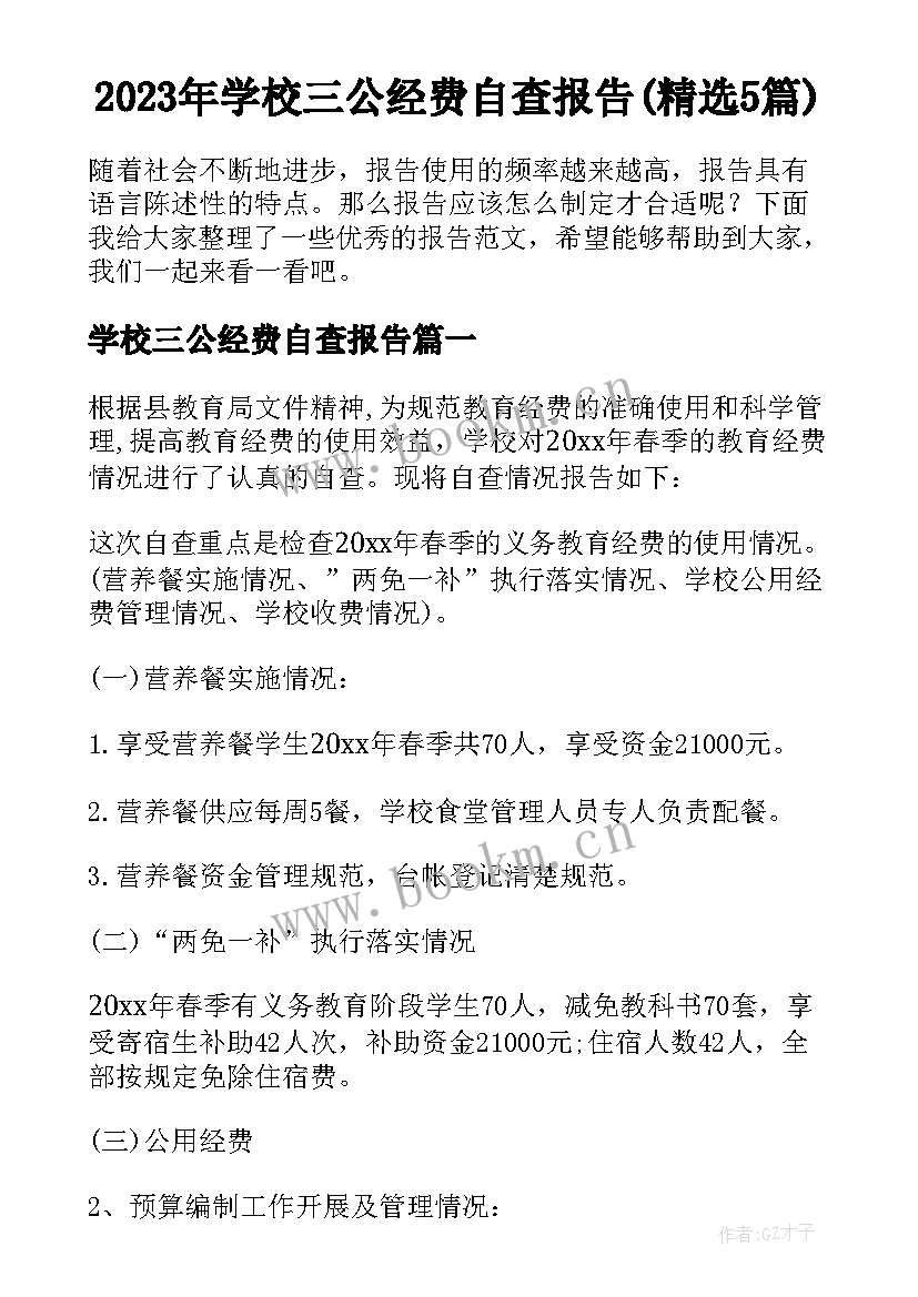 2023年学校三公经费自查报告(精选5篇)