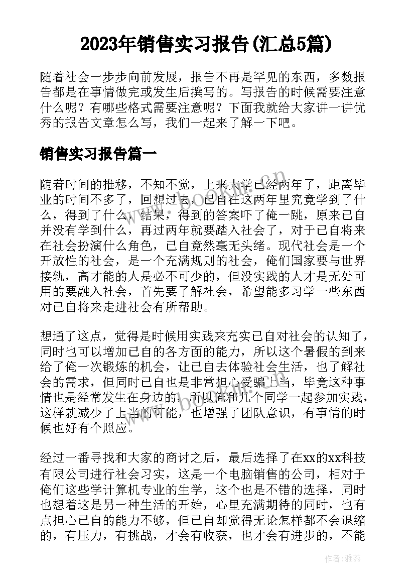 2023年销售实习报告(汇总5篇)