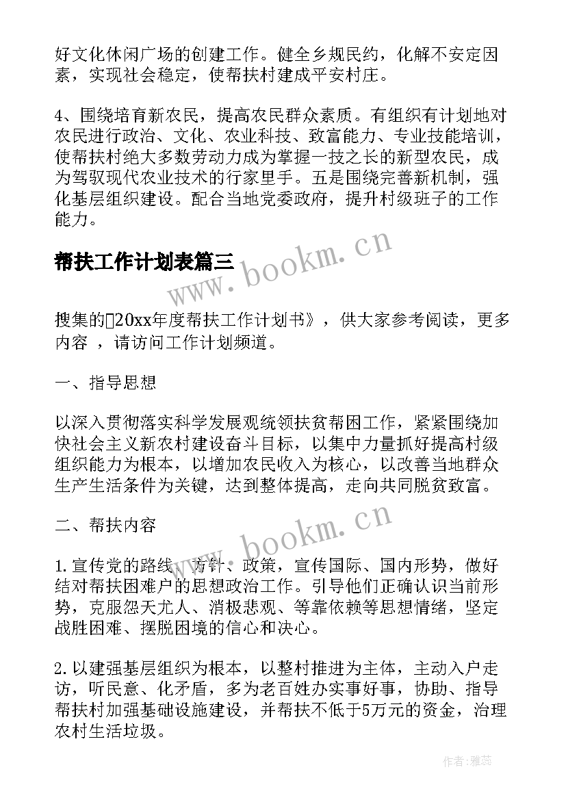 2023年帮扶工作计划表(优质5篇)