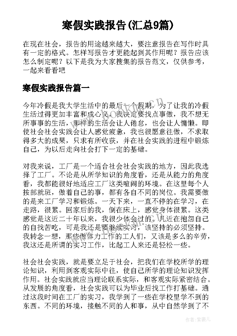 寒假实践报告(汇总9篇)