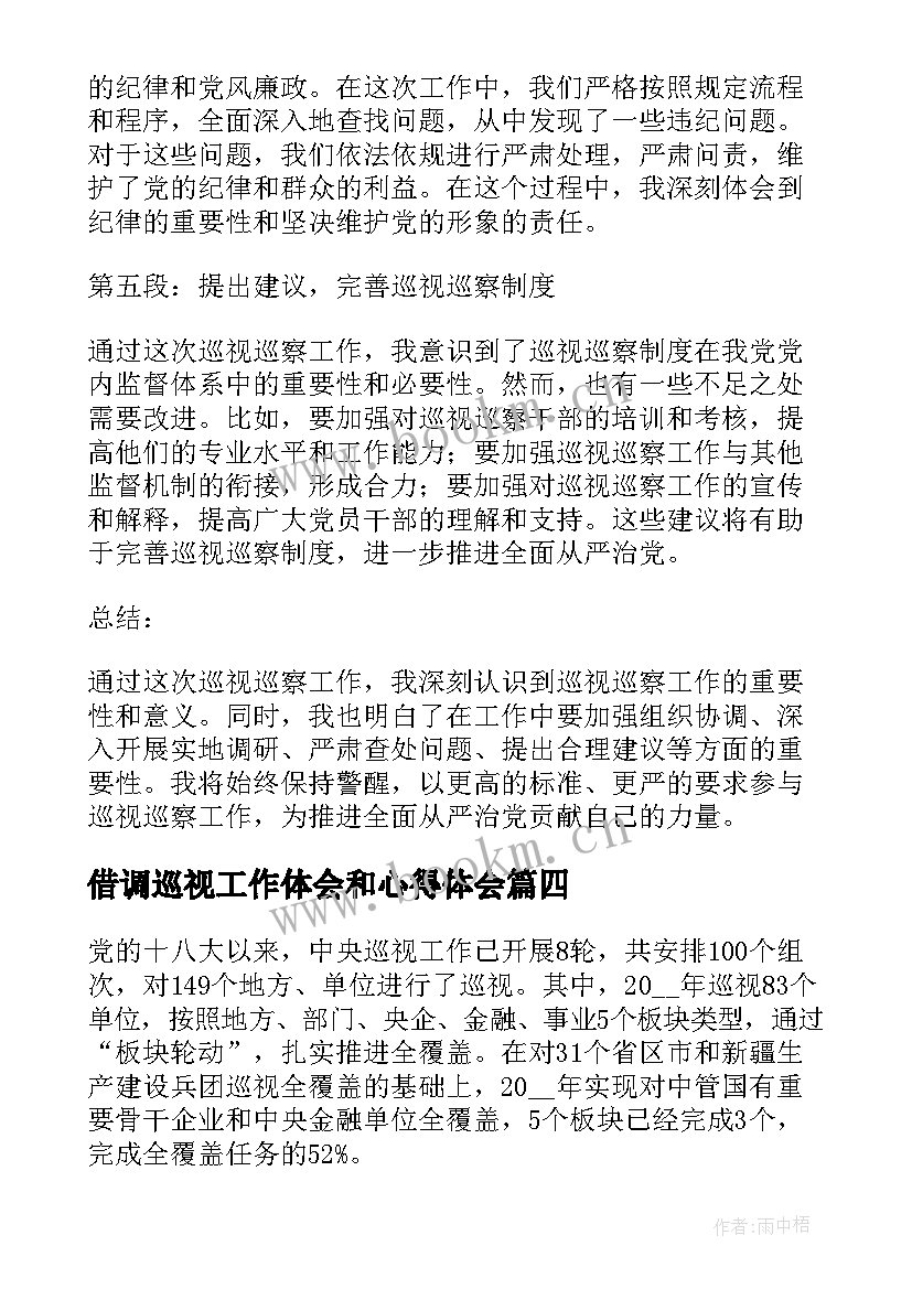 2023年借调巡视工作体会和心得体会(优质6篇)