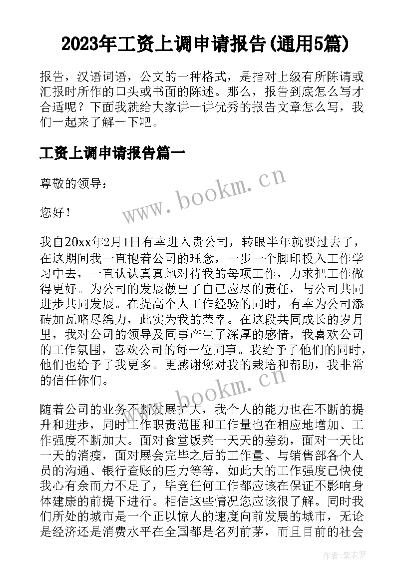 2023年工资上调申请报告(通用5篇)