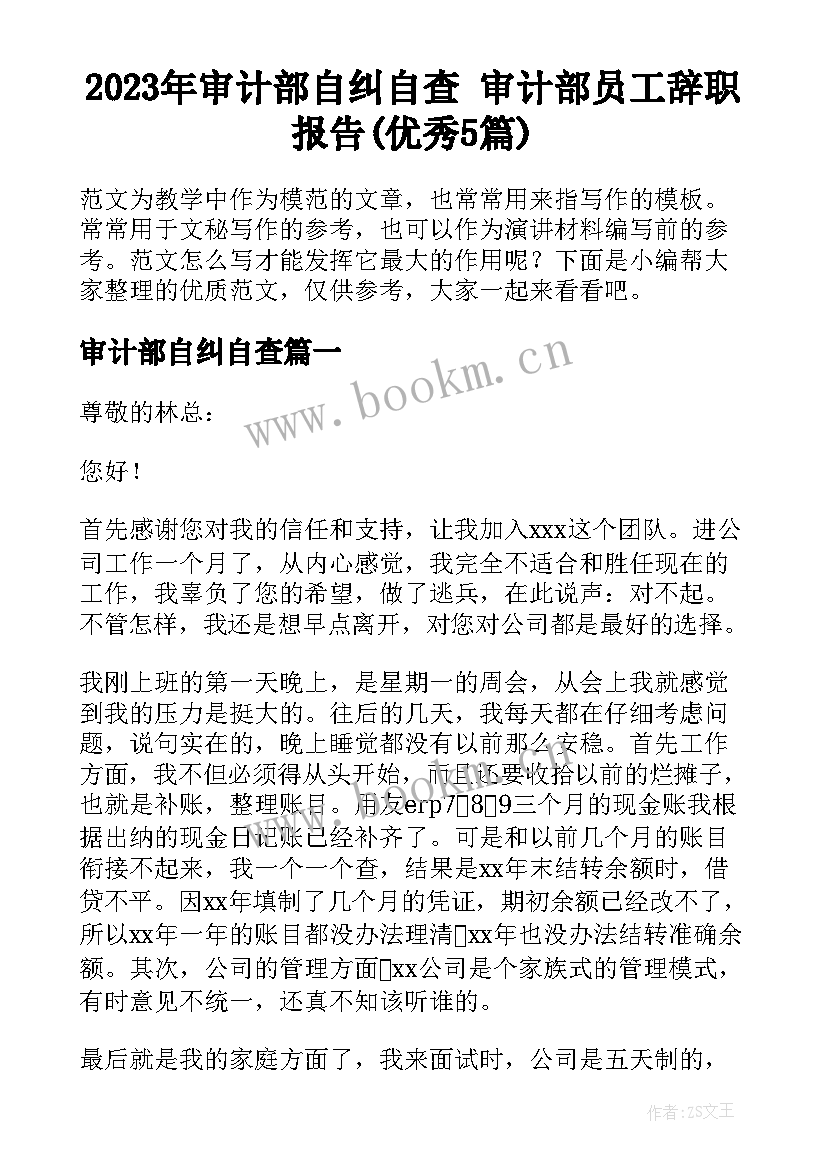 2023年审计部自纠自查 审计部员工辞职报告(优秀5篇)