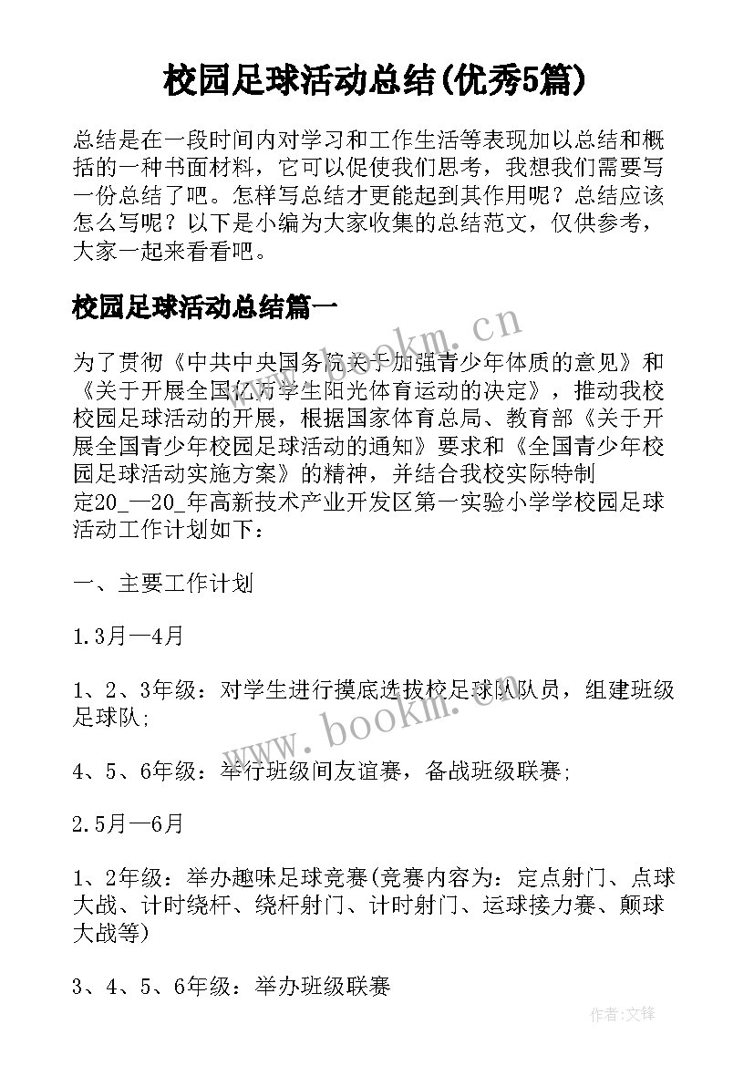 校园足球活动总结(优秀5篇)