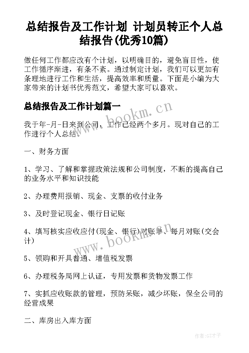 总结报告及工作计划 计划员转正个人总结报告(优秀10篇)