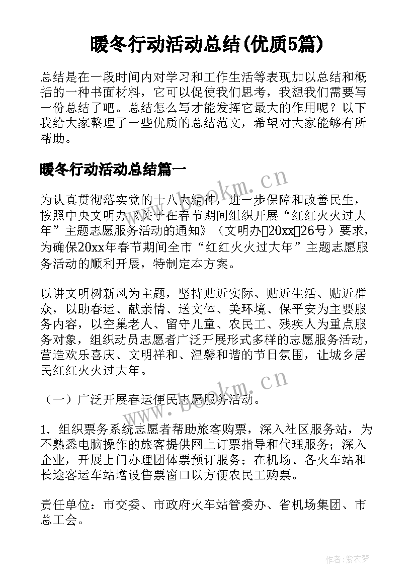 暖冬行动活动总结(优质5篇)