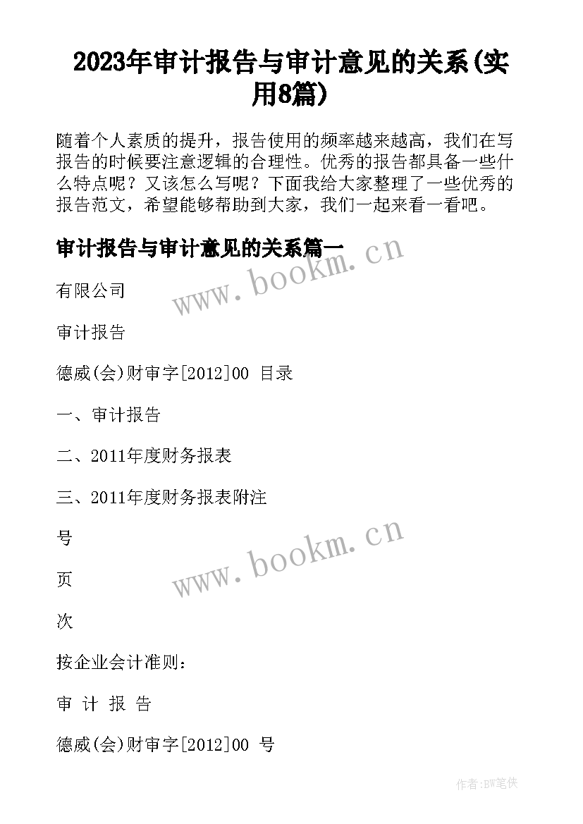 2023年审计报告与审计意见的关系(实用8篇)