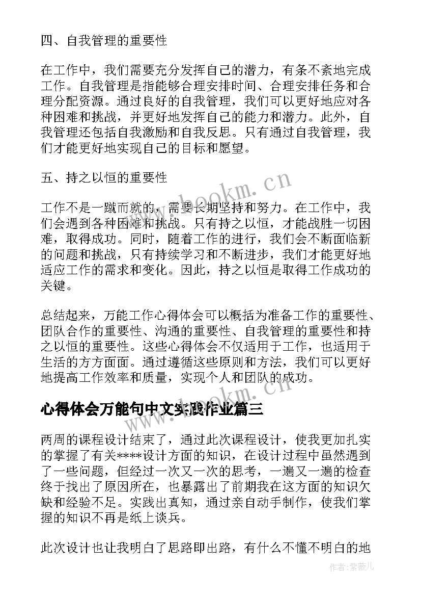 2023年心得体会万能句中文实践作业(优秀5篇)