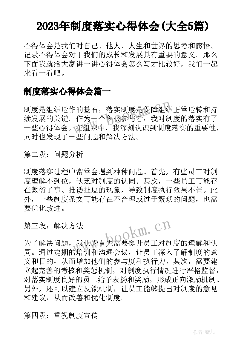 2023年制度落实心得体会(大全5篇)