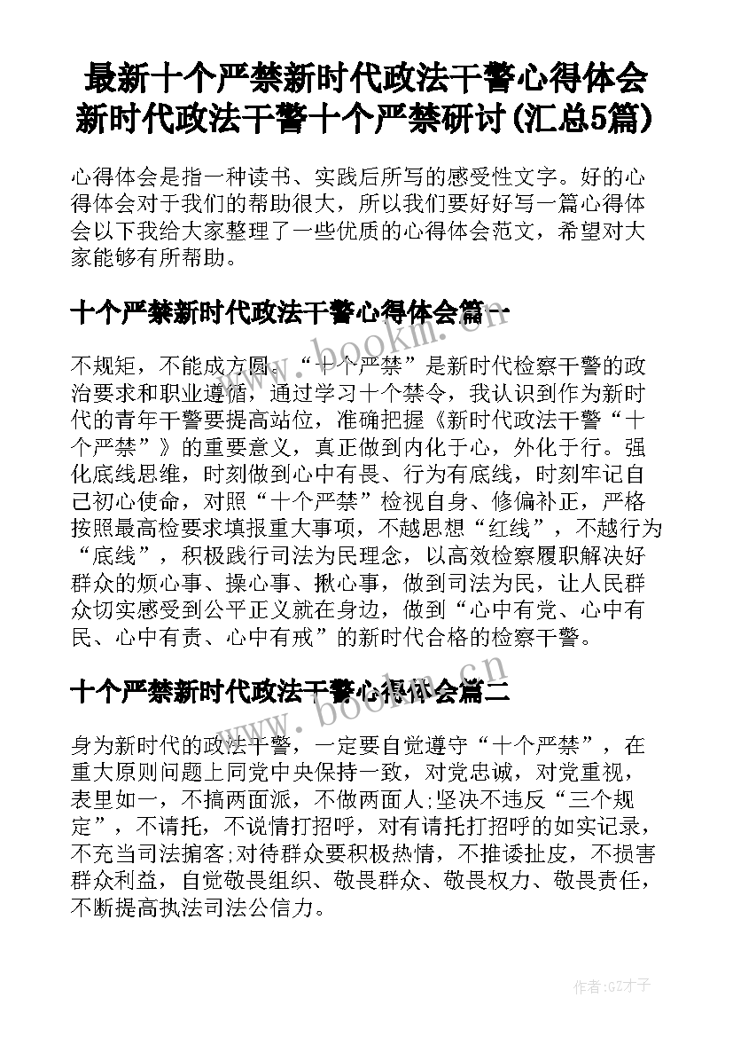 最新十个严禁新时代政法干警心得体会 新时代政法干警十个严禁研讨(汇总5篇)