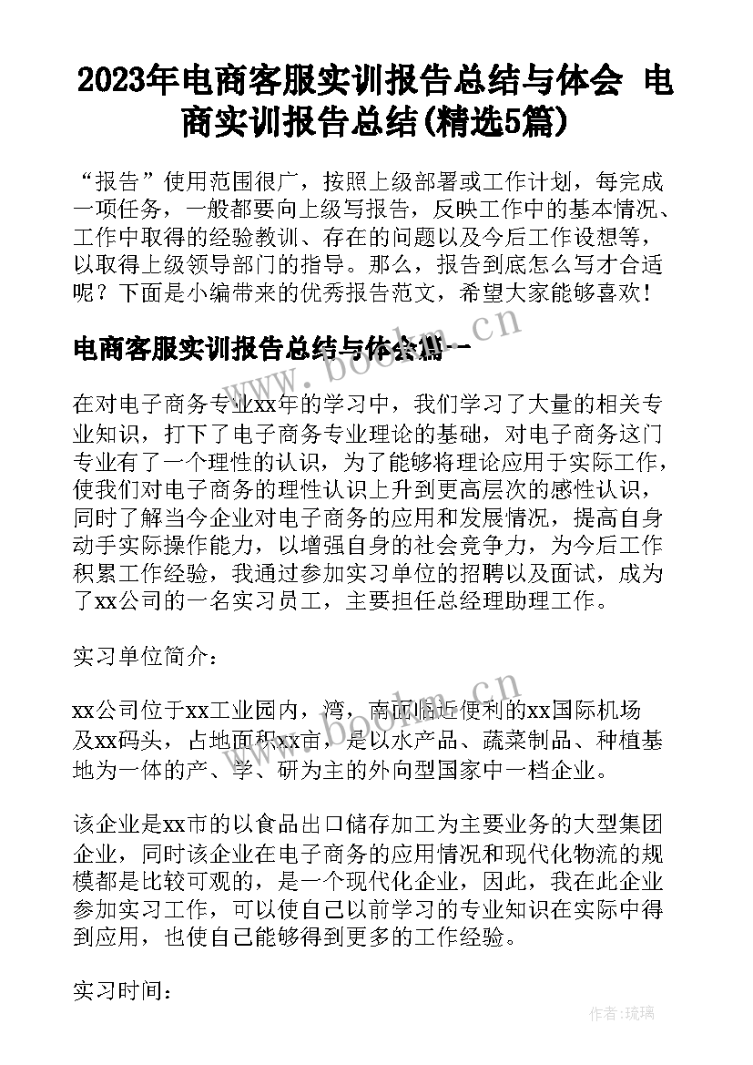 2023年电商客服实训报告总结与体会 电商实训报告总结(精选5篇)