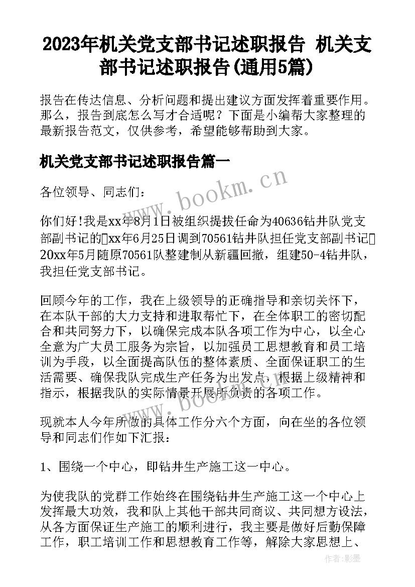 2023年机关党支部书记述职报告 机关支部书记述职报告(通用5篇)