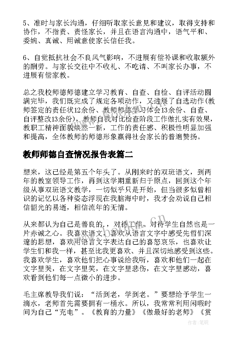 2023年教师师德自查情况报告表(优秀9篇)