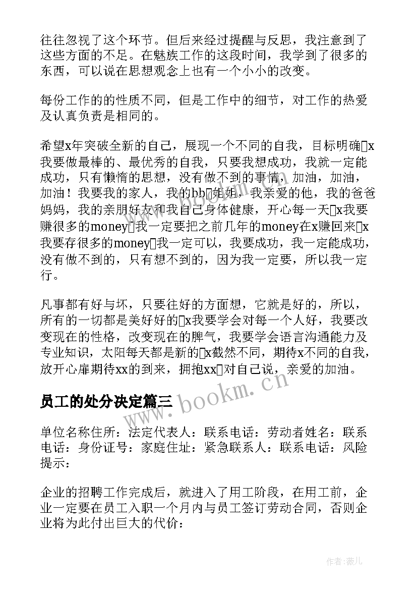 员工的处分决定 老员工员工心得体会(精选8篇)