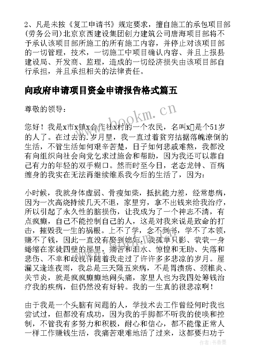 向政府申请项目资金申请报告格式(模板8篇)