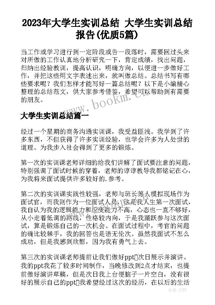 2023年大学生实训总结 大学生实训总结报告(优质5篇)