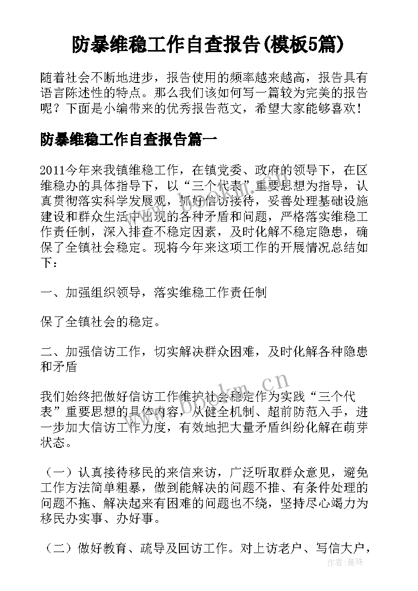 防暴维稳工作自查报告(模板5篇)