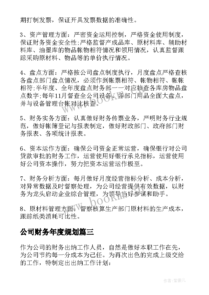 最新公司财务年度规划(优质6篇)