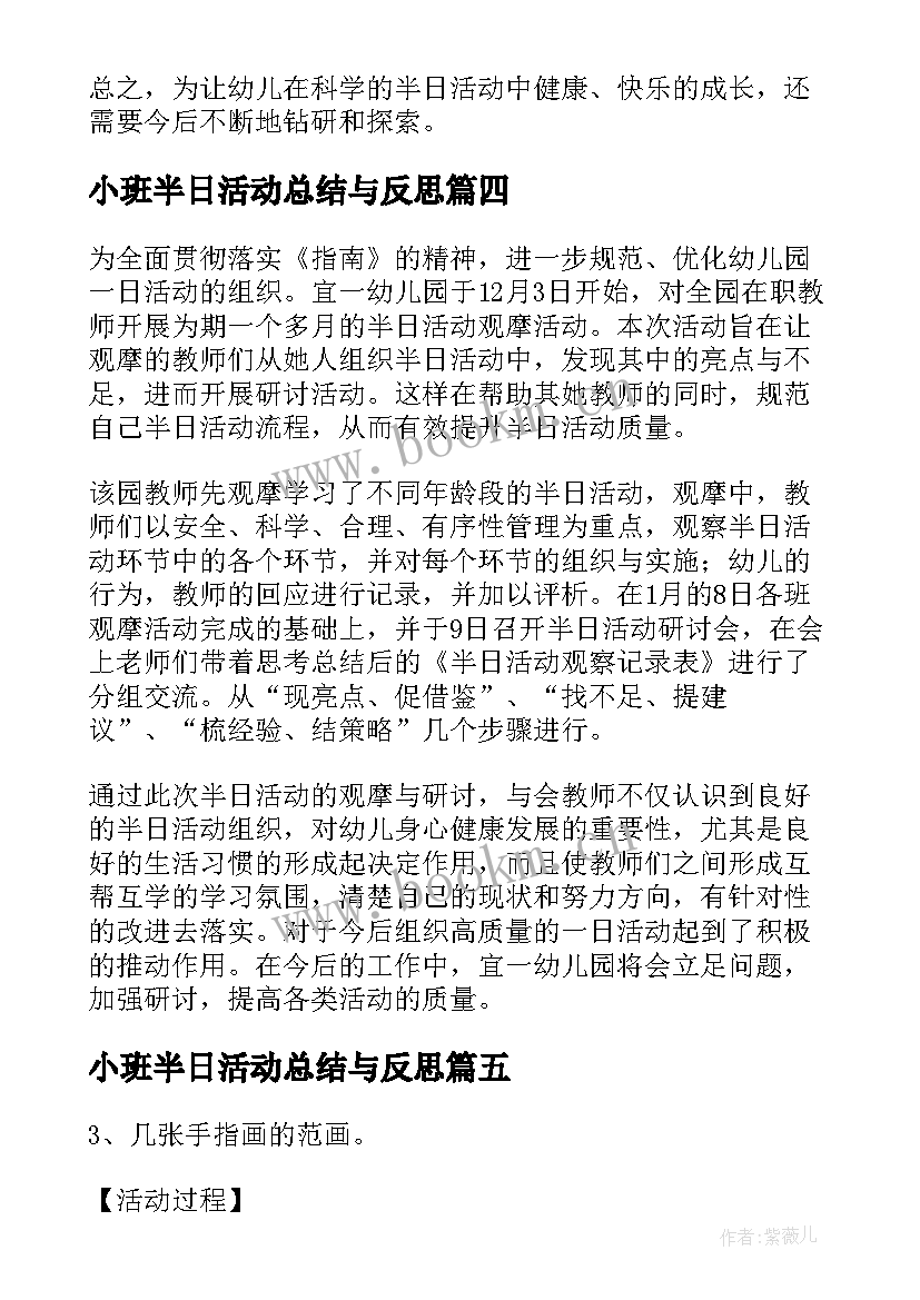 小班半日活动总结与反思 半日活动幼儿园小班工作总结(大全5篇)